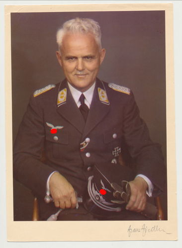 Grossformatiges FARB Portrait Foto Luftwaffe Offizier EK1 VWA Silber Dolch Luftwaffendolch