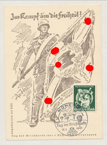 Im Kampf um die Freiheit deutsche Wehrmacht mit Fahne Standarte Original Postkarte 3. Reich 1941