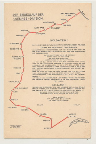Der Siegeslauf der 1. Gebirgs Division General Kübler - Original Postkarte Feldpost Karte WK2
