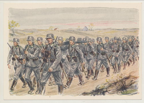 Infanterie deutsche Wehrmacht im Vormarsch Original Postkarte WK2
