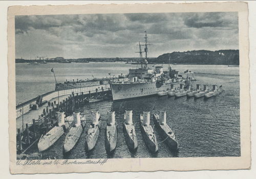 U - Boot U-Flottille mit U-Mutterschiff Original Postkarte 3. Reich