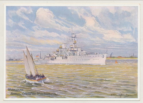 Kriegsmarine Schiff Kreuzer " Leipzig " vor Wilhelmshaven - Original Postlkarte 3. Reich