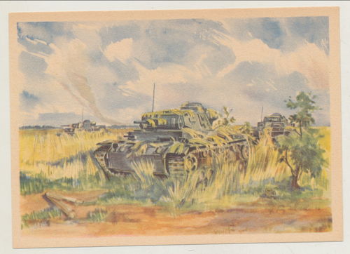 Getarnte Panzer deutsche Wehrmacht - Original Postkarte WK2