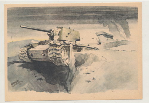 Vernichteter Sowjet Panzer - Original Wehrmacht Postkarte WK2