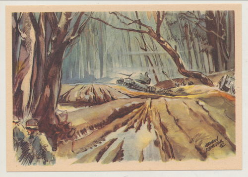 Aus dem Wald von Kolodesy Russland Waldkampf Panzer - Original Postkarte WK2