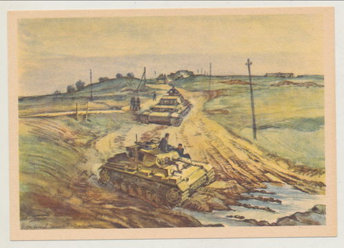 Anrollende deutsche Panzer - Original Postkarte WK2