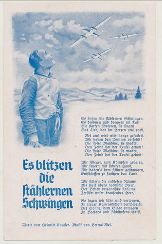 Deutsche Luftwaffe Lieder Karte " Es blitzen die stählernen Schwingen " Original Postkarte WK2