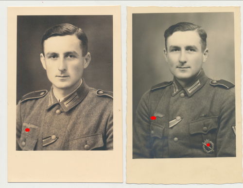 2 Portrait Foto Wehrmacht mit Infanterie Sturmabzeichen & EK2 Band für Eisernes Kreuz 1939