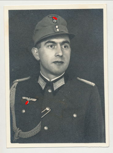 Gebirgsjäger Offizier Adjutant mit Band EK2 Eisernes Kreuz 2. Klasse - Portrait Foto WK2