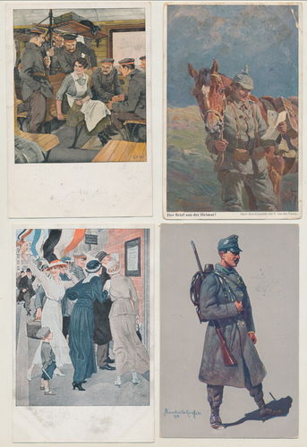 4 patriotische Postkarten Kaiserreich WK1