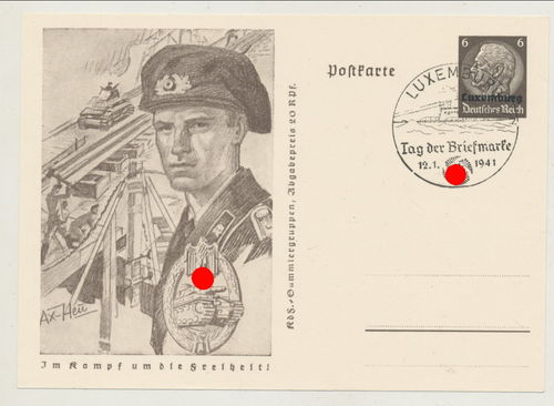Panzer Soldat Panzerbarrett Panzerkampfabzeichen - Original Postkarte von 1941