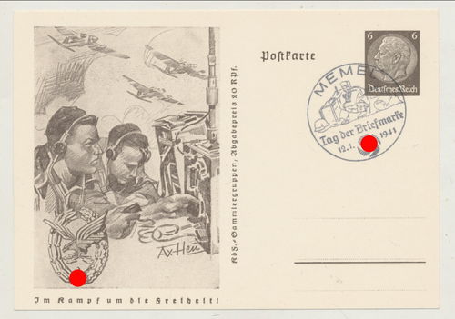 Luftwaffe Bordschützenabzeichen Bordfunker - Im Kampf um die Freiheit - Original Postkarte von 1941