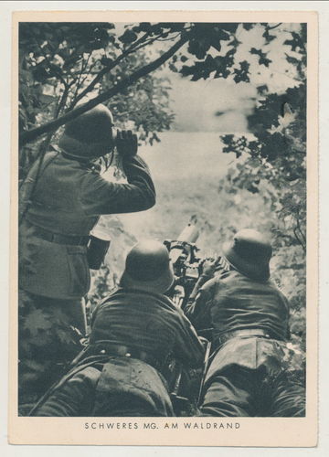 MG Maschinengewehr Stellung am Waldrand Reichswehr - Original Postkarte Poststempel München 1942