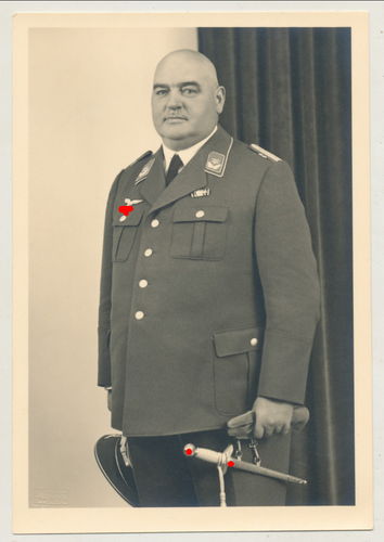 Dicker Luftwaffen Offizier mit Schirmmütze & Dolch Luftwaffendolch WK2 Original Portrait Foto WK2
