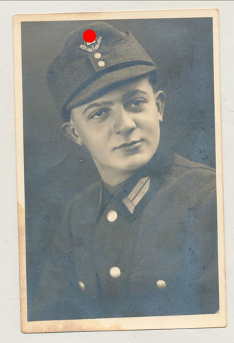 RAD Reichsarbeitsdienst Soldat mit RAD Feldmütze - Original Portrait Foto WK2