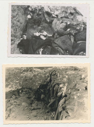 Grab Massengrab Soldaten in Schützenlöchern - 2 Original Foto WK2