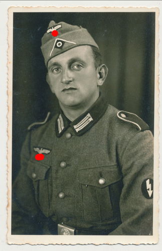 Wehrmacht Nachrichten Soldat mit Mütze Schiffchen Tätigkeitsabzeichen - Original Portrait Foto WK2