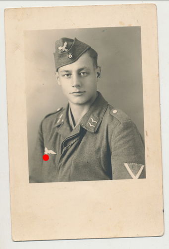 Deutsche Luftwaffe Soldat Schiffchen Mütze Geferiter Winkel Rangabzeichen - Original Portrait Foto