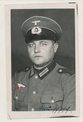 Wehrmacht Soldat Uniform Schirmmütze Original Portrait Foto signiert