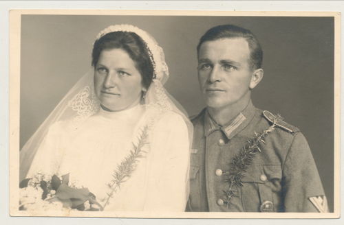 Deutsche Wehrmacht Hochzeit Verwundetenabzeichen - Original Portrait Foto WK2