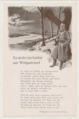 Wolgalied Wehrmacht Postkarte - Es steht ein Soldat am Wolgastrand - WK2