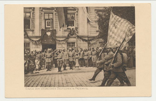 Einzug der siegreichen Deutschen in Przemysl um 1915 Original Postkarte Polen Feld-Postkarte