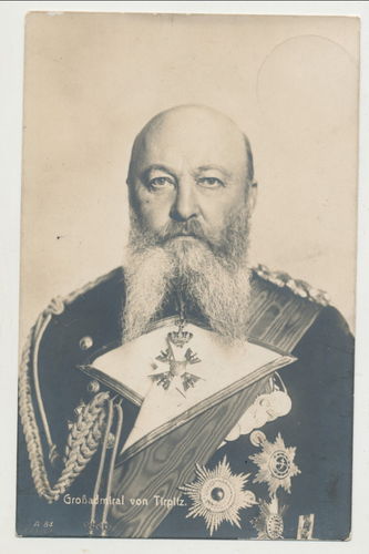 Grossadmiral von Tirpitz mit Orden Bruststern Halsorden Portrait Foto Postkarte WK1