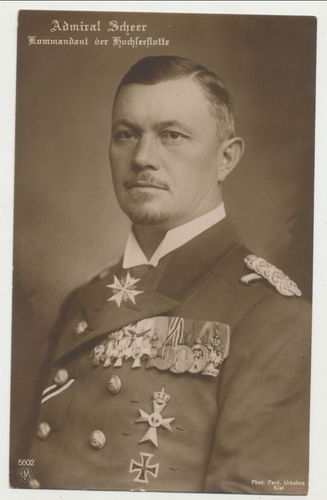 Admiral Scheer mit Orden Ordenspange Halsorden Portrait Foto Postkarte WK1