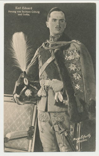 Karl Eduard Herzog von Sachsen Coburg und Gotha mit Orden Ordenspange Portrait Foto Postkarte WK1