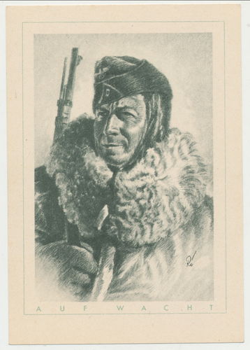 Auf Wacht " Der deutsche Soldat " Original Postkarte WK2