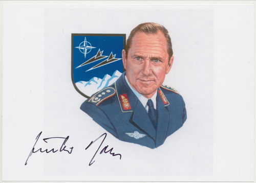 Günther Rall Ritterkreuz grosses Nachkriegs Portrait Foto mit Original Unterschrift Autogramm
