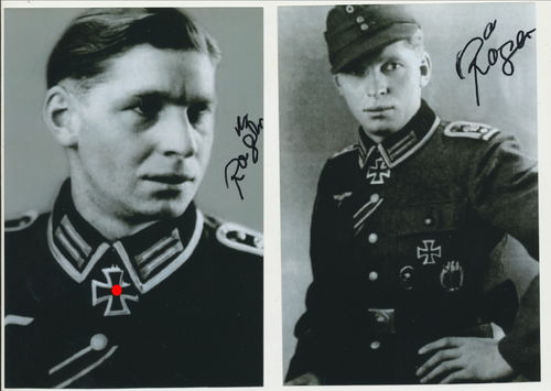 Hans Röger Ritterkreuzträger 2x Nachkriegs Foto mit Original Unterschrift Autogramm