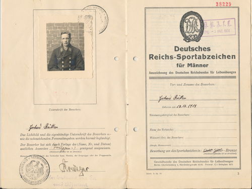 Kriegsmarine Marineartillerie Urkunde zum DRL Sportabzeichen 1934