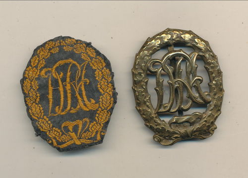 DRA Deutsches Sportabzeichen 1919 - 1934 DRA Bronze Hersteller Wernstein Jena mit Stoffabzeichen