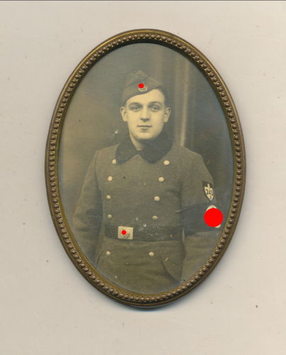 Wehrmacht Reichsarbeitsdienst Soldat in Hand - SPIEGEL mit RAD Bild eingefasst 3. Reich