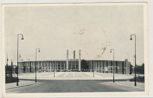 Berlin Reichssportfeld Stadion - Original Postkarte mit Stempel Breslau Dt Sportfest 1938