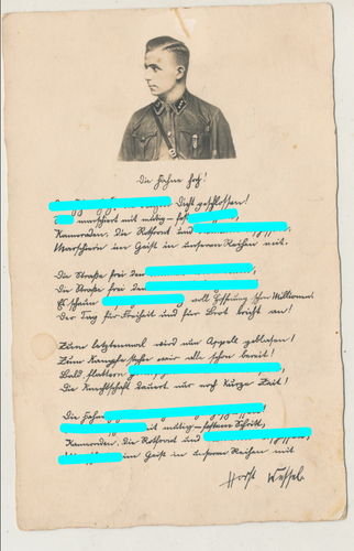 Text Lied altdeutsch Wessel - Original Postkarte 3. Reich