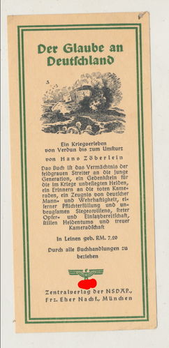 Der Glaube an Deutschland Original Buchmerker 3. Reich