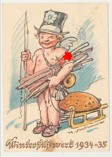 Münchner Kindl WHW Winterhilfswerk Postkarte 1934 / 35 mit Poststempel Ebersberg 1935
