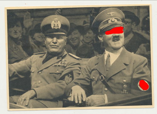 Männer der Zeit Postkarte Adolf Hitler mit Mussolini Poststempel München 1942