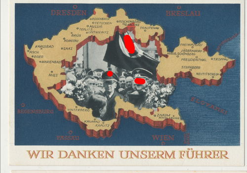 Einmarsch Sudetenland 1938 Adolf Hitler - Original Postkarte 3. Reich gestempelt Wittmann Ebersberg