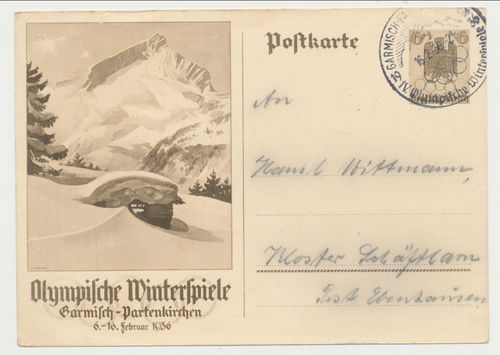 Olympiade Olympische Winterspiele Garmisch 1936 Original Postkarte 3. Reich Adr Kloster Schäftlarn