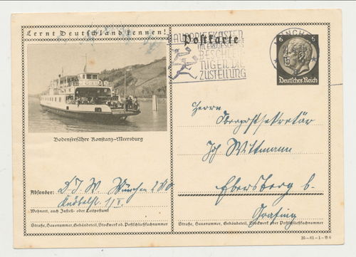 Bodensee Fähre Konstanz Meersburg Original Postkarte 3. Reich