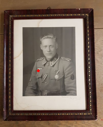 Grosses gerahmtes Bild Portrait Foto Wehrmacht Gebirgsjäger Edelweiss Orden 1945