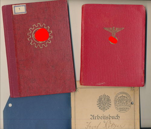 Rotes Parteibuch der NSDAP Ausgabe 1939 Rötzer Bereich Neumarkt Oberpfalz & DAF Ausweis Arbeitsbuch