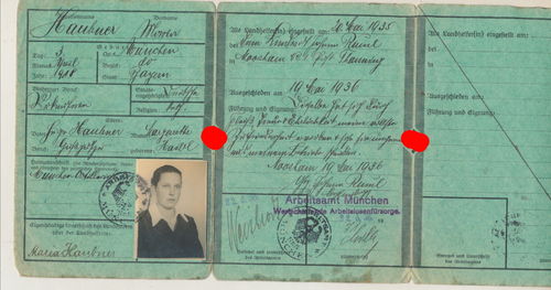 Landhelfer Brief Maria Haubner Ausweis einer Frau Bayern Moosham Thanning 1936