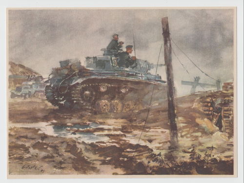 GROSSES Wehrmacht Bild Motiv Sicherung mit Panzer