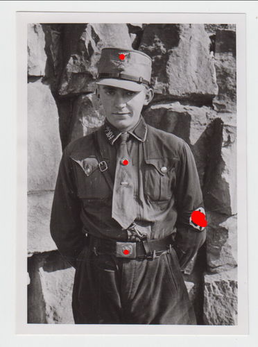 SA Mann mit Kappe Schaftkappe Parteiabzeichen NSDAP Original Portrait Foto WK2