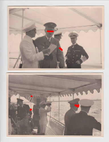 Adolf Hitler auf Jacht " Nixe " mit Admiral Raeder Kiel 1936 Olympische Spiele - 2x Original Foto