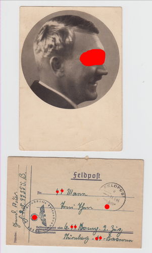 Adolf Hitler Foto Postkarte SS Absender und SS Feldpostbrief 3. Reich